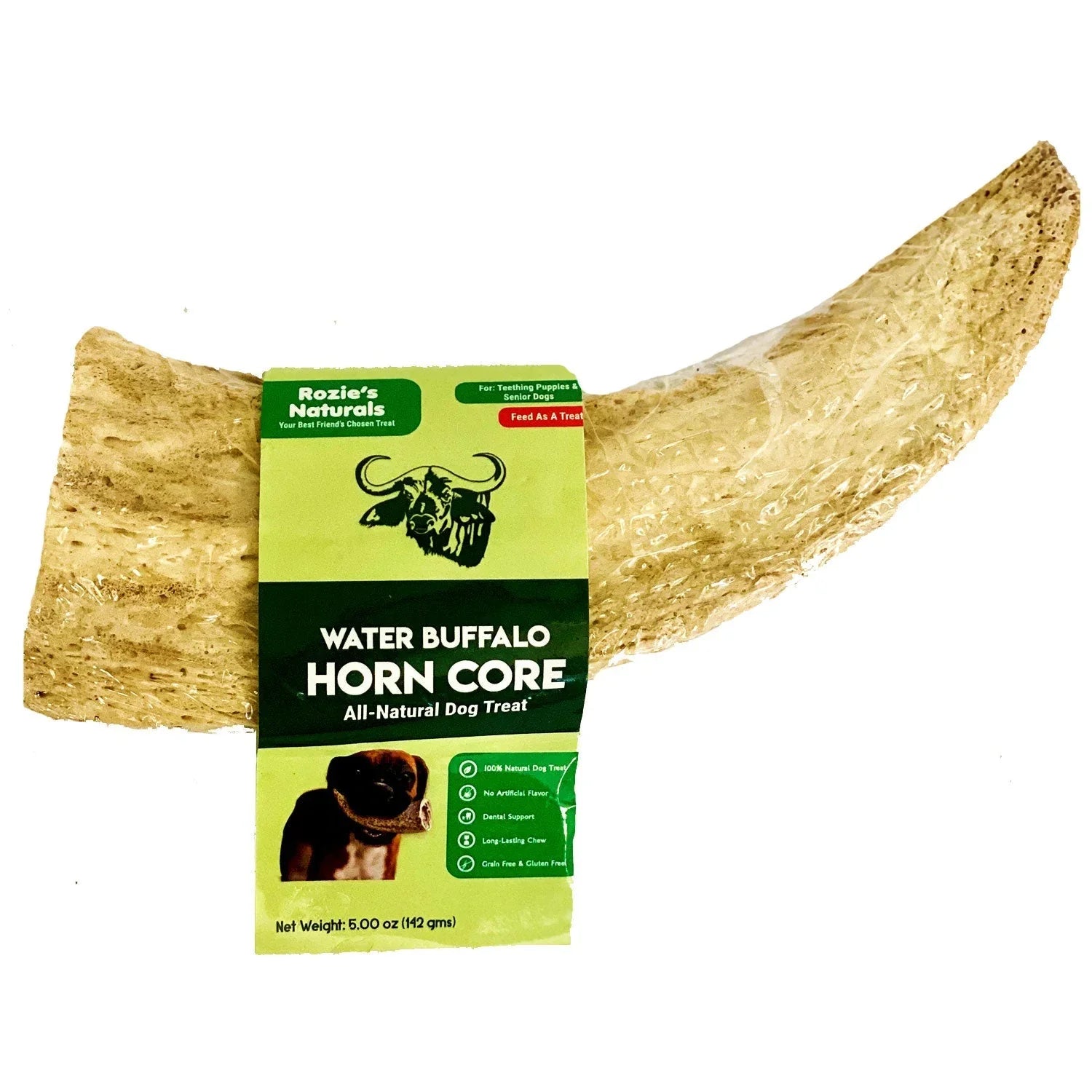 Rozie's Naturals Water Buffalo Horn Core all-natural dog chew treat for teething puppies
