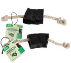 Dog toy set with rope, black bags, and packaging.
