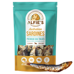 Package of Alfie's Australian Sardines premium dog treats.