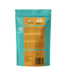 Teal and orange package of Alfie's New Zealand Mussels dog treats on a white background