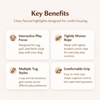 Key benefits of a product for dog play on a white background