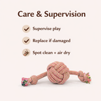 Pet toy with care instructions on a white background