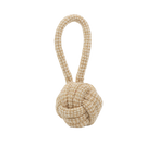 Beige rope knot toy on a white background
