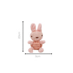 Pink rabbit-shaped plush dog rope toy measuring 20cm tall and 5cm wide on white background
