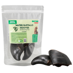Package of Rozie's Naturals Water Buffalo Hooves dog treats with visible hooves on a white background