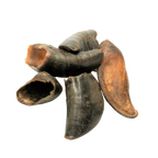 Group of Water Buffalo Hooves Dog Chews on a white background.